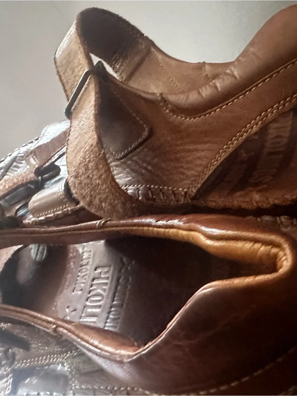 PIKOLINOS Brown Leather Velcro Fisherman Sandals